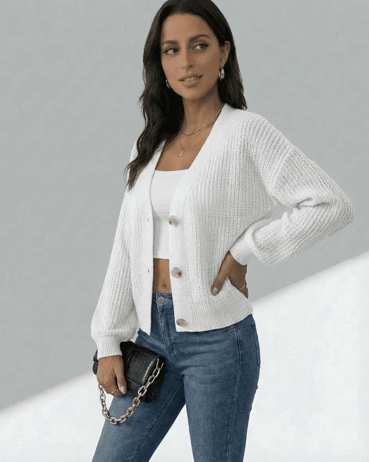Ivory Cotton Cardigan, side view | Ramblion | SKU: EC-58324-ivory-L-6781,EC-58324-ivory-M-9945,EC-58324-ivory-S-4001,EC-58324-ivory-XL-1955,EC-58324-ivory-XS-3325