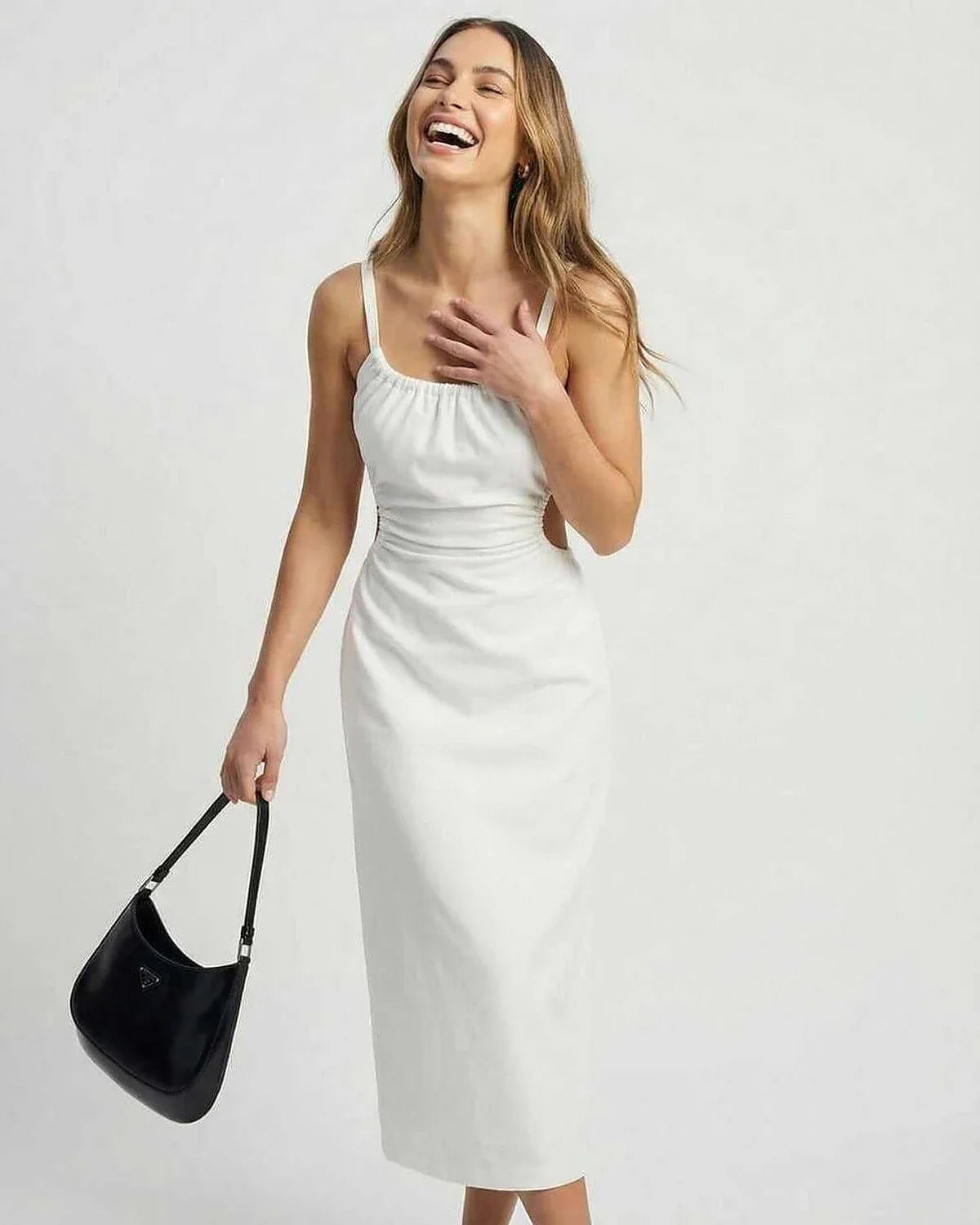 White Bodycon Boat Neck Sleeveless Midi Dress | Gala Nights, Party Nights, Bridal Showers & Everyday Wear, front view | Rambl | SKU: CMD-49283-white-L-3041,CMD-49283-white-M-4358,CMD-49283-white-S-1691,CMD-49283-white-XL-581,CMD-49283-white-XS-2643