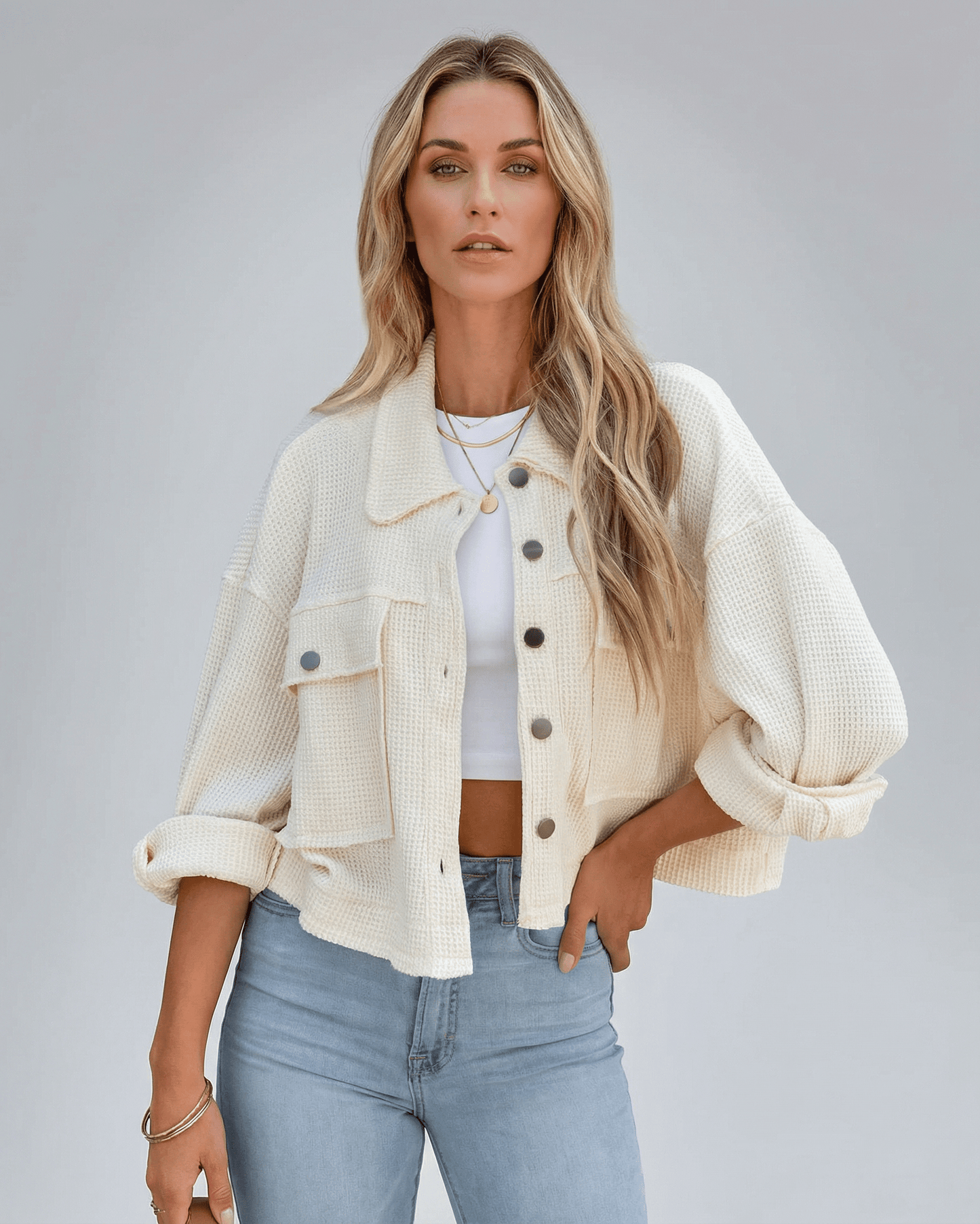 Cream Cotton Jacket, front view | Ramblion | SKU: SJ-48291-cream-L-7029-2117,SJ-48291-cream-M-8355-9225,SJ-48291-cream-S-9885-2196,SJ-48291-cream-XL-3111-5709,SJ-48291-cream-XS-5378-9822