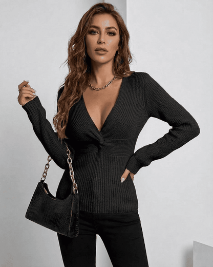 Cago Pullover by RAMBLION, black knit, V-neck, sophisticated style perfect for casual or professional occasions.
