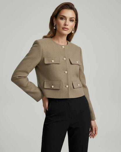 Figi Jacket by RAMBLION, elegant beige wool, structured design, perfect for various occasions, timeless style.