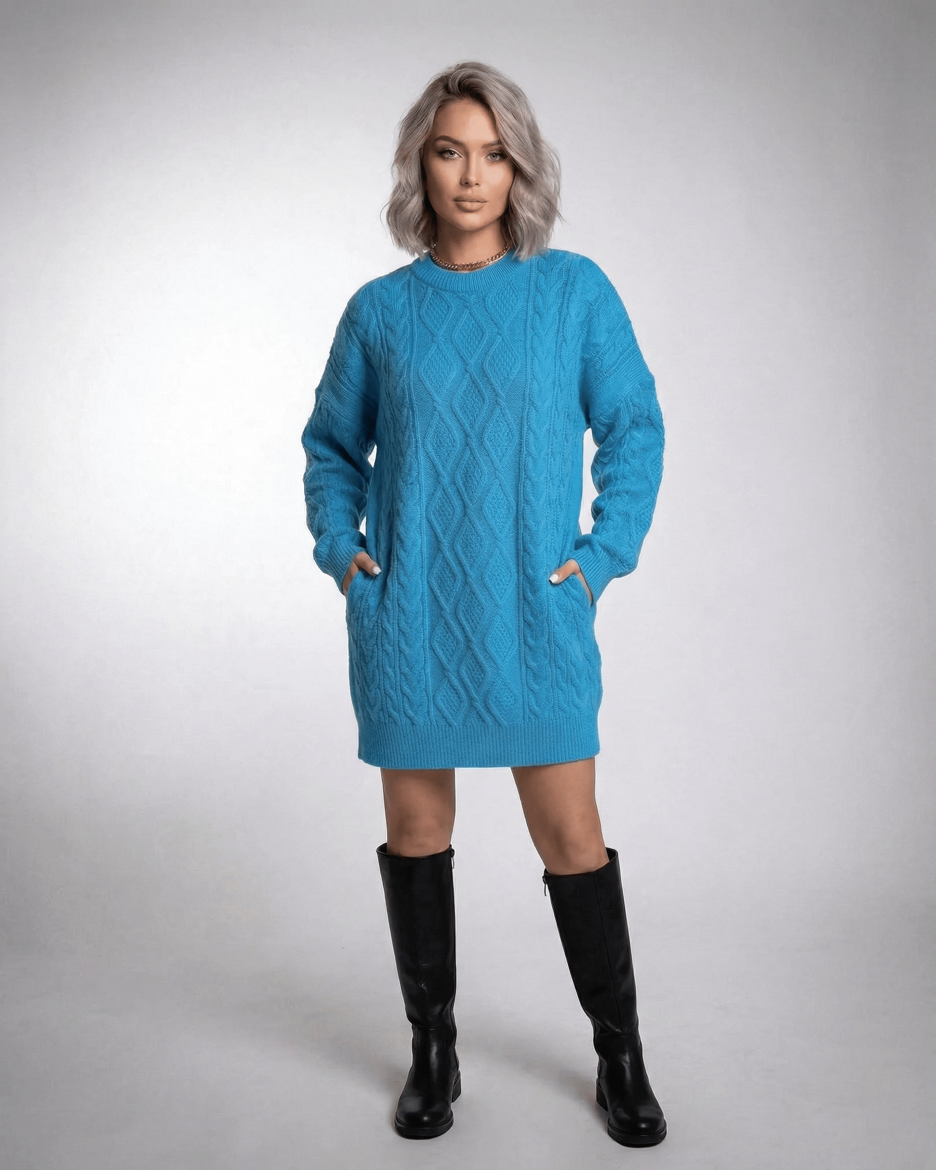 Mira Mini Dress by RAMBLION, vibrant blue, cozy polyester, relaxed fit, perfect for casual occasions.