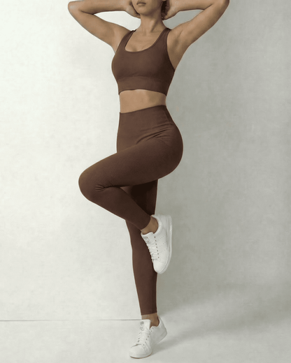 Brown Leggings, side view | Ramblion | SKU: HZL-32789-brown-L-5261,HZL-32789-brown-M-5224,HZL-32789-brown-S-1335,HZL-32789-brown-XL-9698,HZL-32789-brown-XS-9682