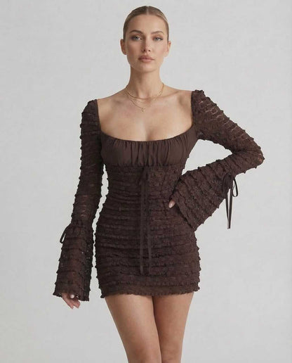 Cana Maxi Dress, brown satin, elegant fit, perfect for fashion events, by RAMBLION.