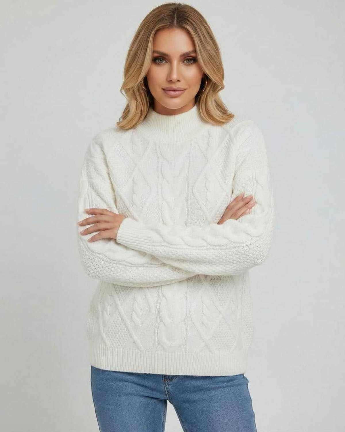 Chiffon Sweater by RAMBLION, oversized cable knit design, cozy feel, perfect for casual outings.