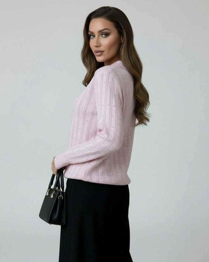 Elif Sweater in charming pink, 100% cotton, long sleeves, versatile for casual and office wear, by RAMBLION.