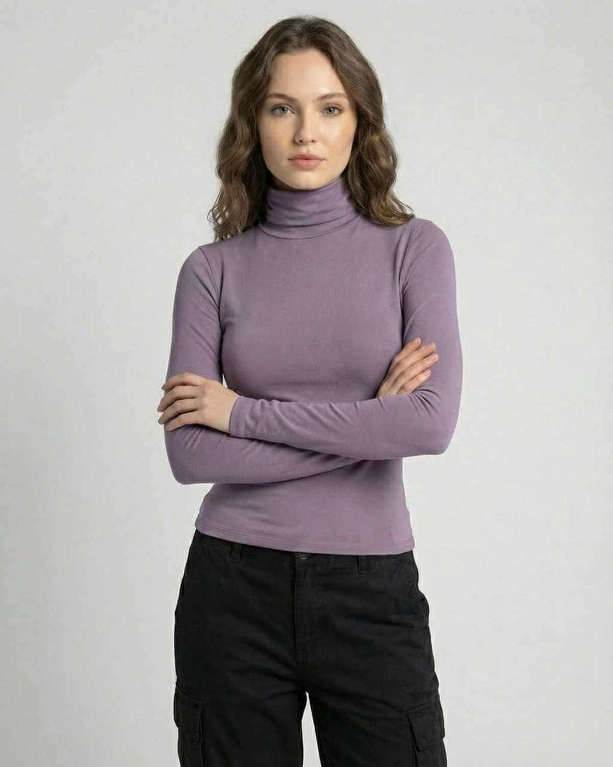 Xafi Top - Purple mini dress with round neck, luxurious fabric, casual style by RAMBLION.