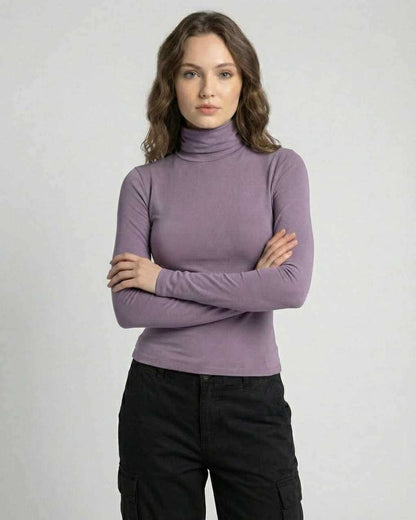 Xafi Top - Purple mini dress with round neck, luxurious fabric, casual style by RAMBLION.