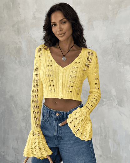 Yellow Cotton Cardigan, front view | Ramblion
