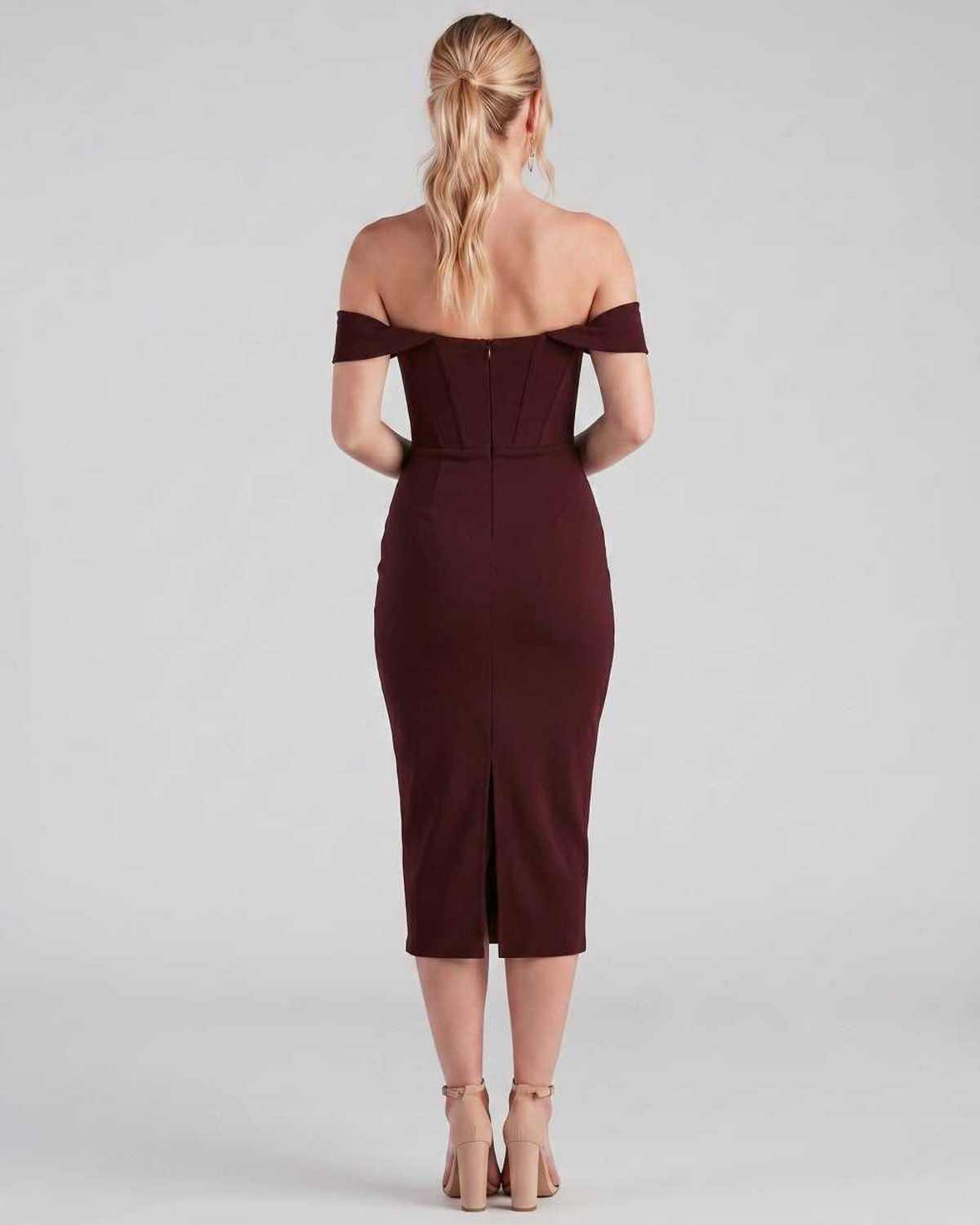 Ramblion Ada midi dress — off-shoulder neckline · styled view 15 · styled for cocktail season
