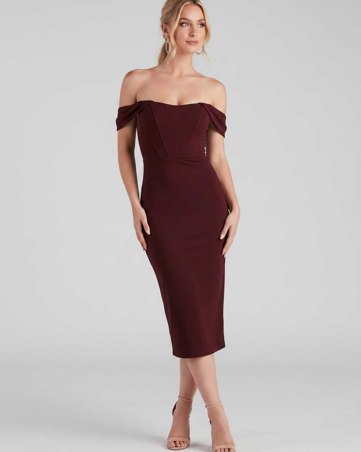 Ramblion Ada midi dress — off-shoulder neckline · styled view 16 · styled for cocktail season