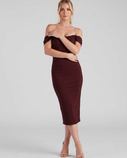 Ramblion Ada midi dress — off-shoulder neckline · styled view 17 · styled for cocktail season