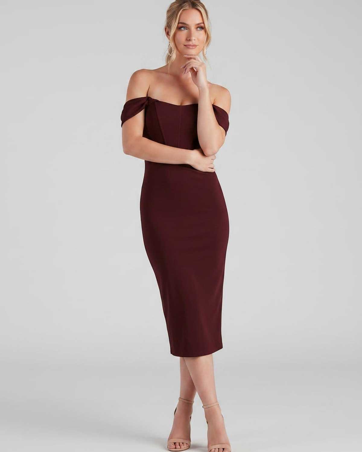 Ramblion Ada midi dress — off-shoulder neckline · styled view 18 · styled for cocktail season