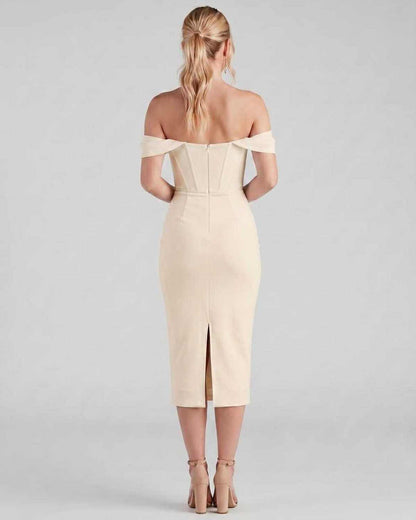 Ramblion Ada midi dress — off-shoulder neckline · styled view 21 · styled for cocktail season