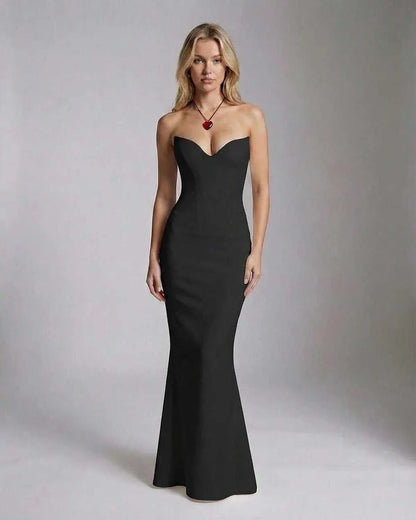 Black Satin Gown Round Neck Long Sleeve Maxi Dress | Formal Events, Cocktail Parties & Wedding Guest, front view | Ramblion | SKU: CMD-783945612-black-L-4483,CMD-783945612-black-M-1117,CMD-783945612-black-S-6170,CMD-783945612-black-XL-2910,CMD-783945612-black-XS-9849