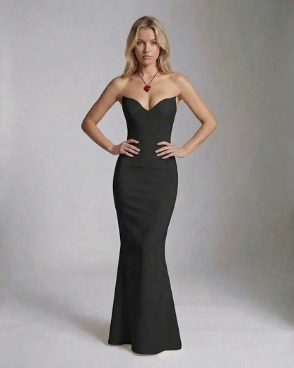 Black Satin Gown Round Neck Long Sleeve Maxi Dress | Formal Events, Cocktail Parties & Wedding Guest, front view | Ramblion | SKU: CMD-783945612-black-L-4483,CMD-783945612-black-M-1117,CMD-783945612-black-S-6170,CMD-783945612-black-XL-2910,CMD-783945612-black-XS-9849
