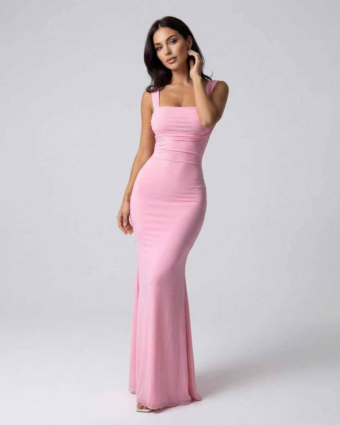 Ales Maxi Dress by RAMBLION, soft pink ankle-length, stylish design for elegant occasions.