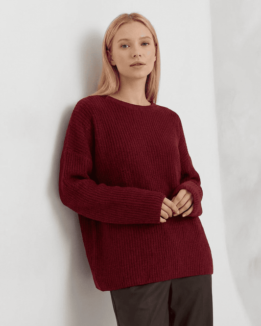 Amalfi Sweater by RAMBLION, red ribbed sweater for women. Perfect for cozy fall and winter days.
