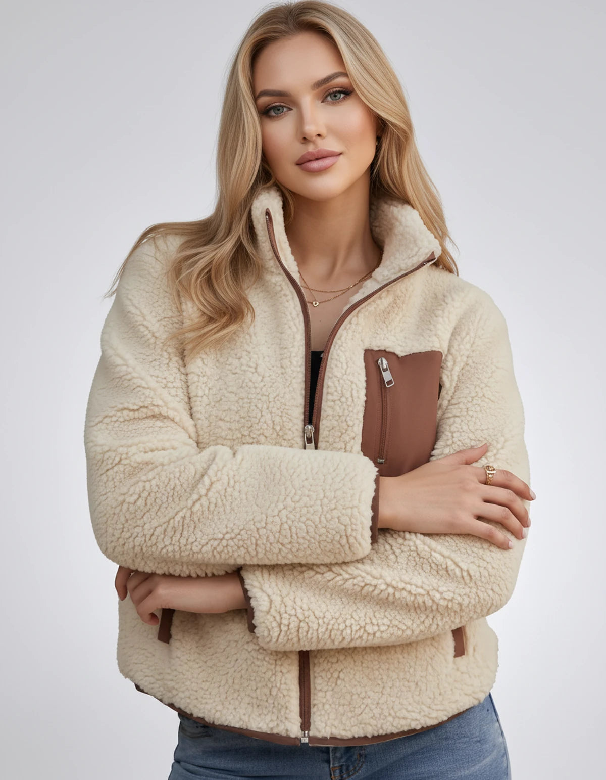 Amberline Jackets — Beige | SKU: RB-860456-beige-XS,RB-860456-beige-S,RB-860456-beige-M,RB-860456-beige-L,RB-860456-beige-XL,RB-860456-beige-2XL