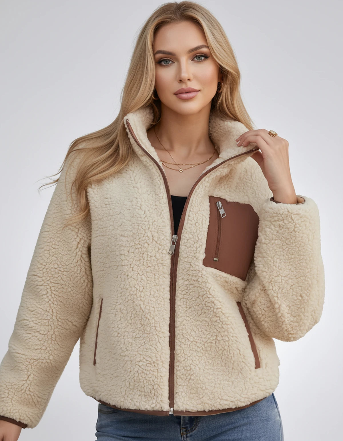 Amberline Jackets — Beige | SKU: RB-860456-beige-XS,RB-860456-beige-S,RB-860456-beige-M,RB-860456-beige-L,RB-860456-beige-XL,RB-860456-beige-2XL