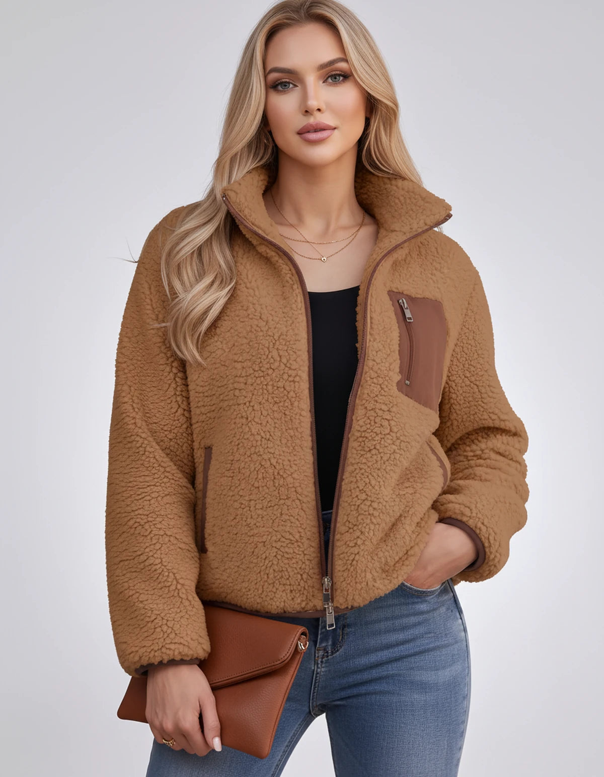 Amberline Jackets — Brown | SKU: RB-860456-brown-XS,RB-860456-brown-S,RB-860456-brown-M,RB-860456-brown-L,RB-860456-brown-XL,RB-860456-brown-2XL