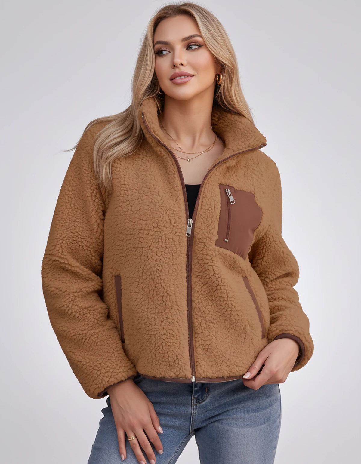 Amberline Jackets — Brown | SKU: RB-860456-brown-XS,RB-860456-brown-S,RB-860456-brown-M,RB-860456-brown-L,RB-860456-brown-XL,RB-860456-brown-2XL