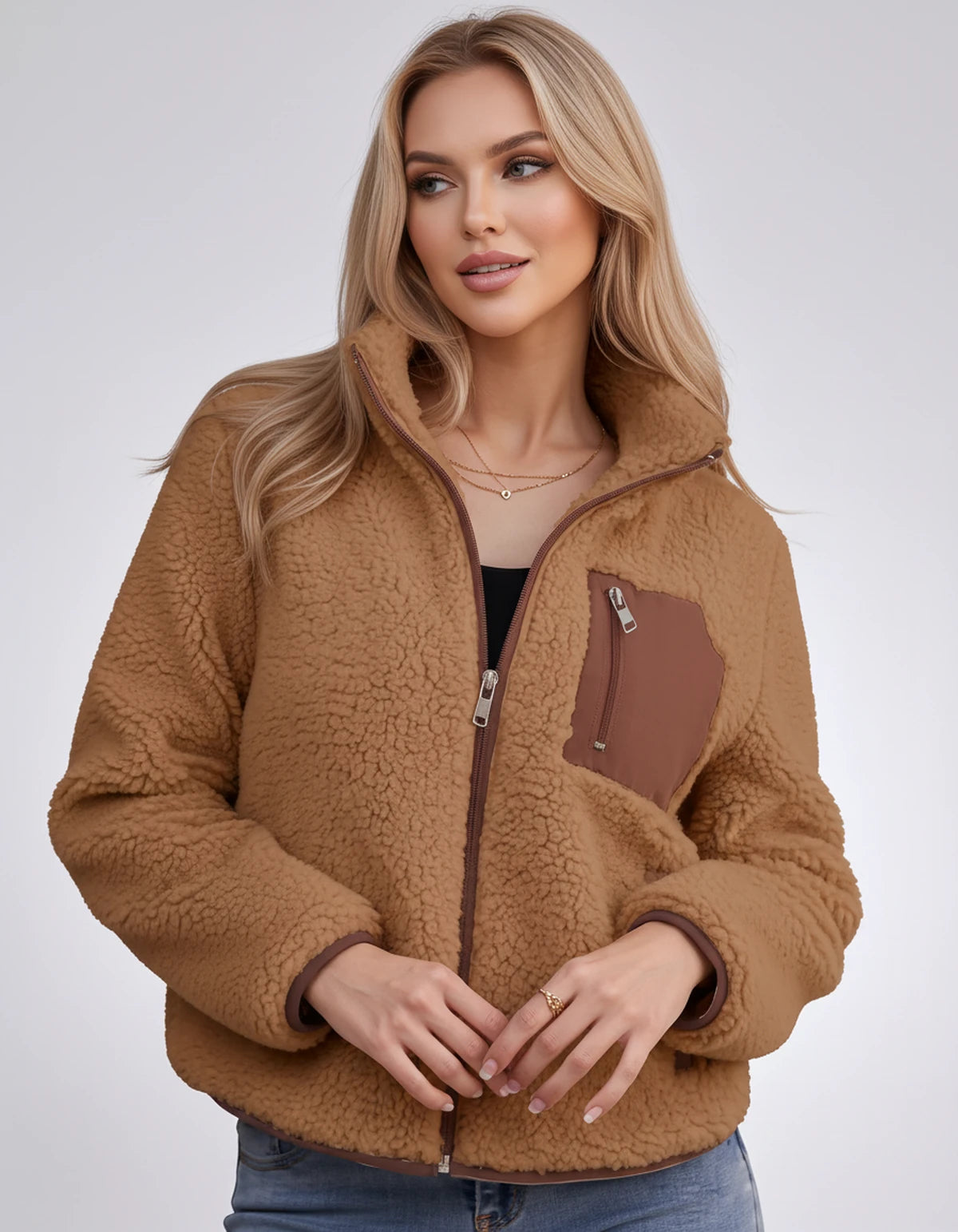 Amberline Jackets — Brown | SKU: RB-860456-brown-XS,RB-860456-brown-S,RB-860456-brown-M,RB-860456-brown-L,RB-860456-brown-XL,RB-860456-brown-2XL