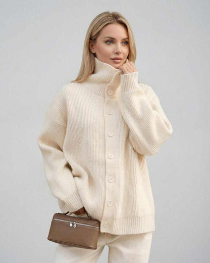 Ana Sweater by RAMBLION - Cozy ribbed white sweater with turtleneck, ideal for chilly evenings and stylish outings.