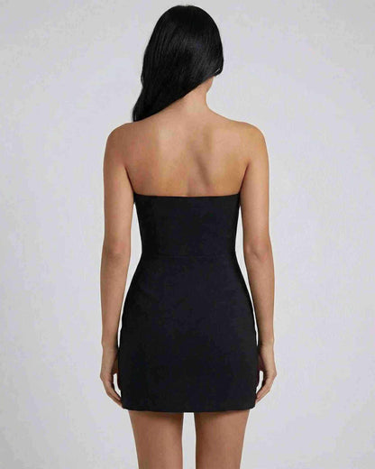Anfa Mini Dress black strapless back view, chic and sophisticated style by RAMBLION, perfect for modern occasions.