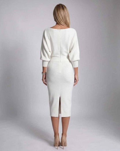 Ramblion Anya midi dress — cowl neck neckline · side detail · styled for cocktail season