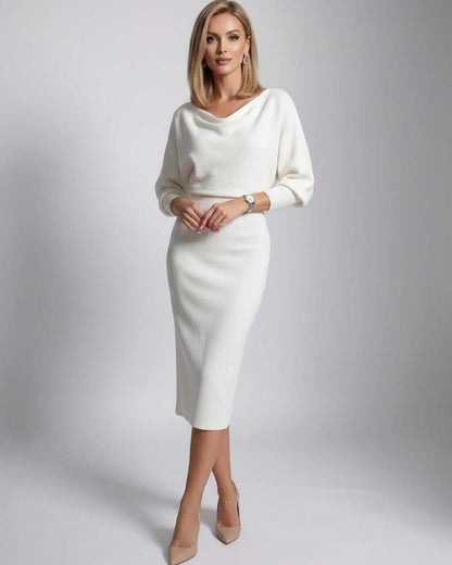 Ramblion Anya midi dress — cowl neck neckline · styled view 6 · styled for cocktail season