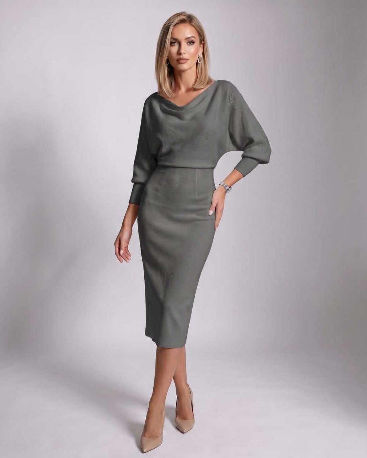 Ramblion Anya midi dress — cowl neck neckline · styled view 8 · styled for cocktail season