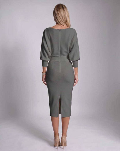 Ramblion Anya midi dress — cowl neck neckline · styled view 9 · styled for cocktail season