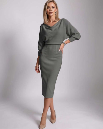 Ramblion Anya midi dress — cowl neck neckline · styled view 10 · styled for cocktail season