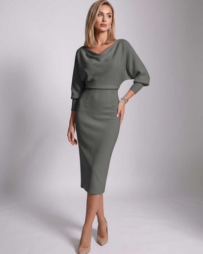 Ramblion Anya midi dress — cowl neck neckline · styled view 12 · styled for cocktail season