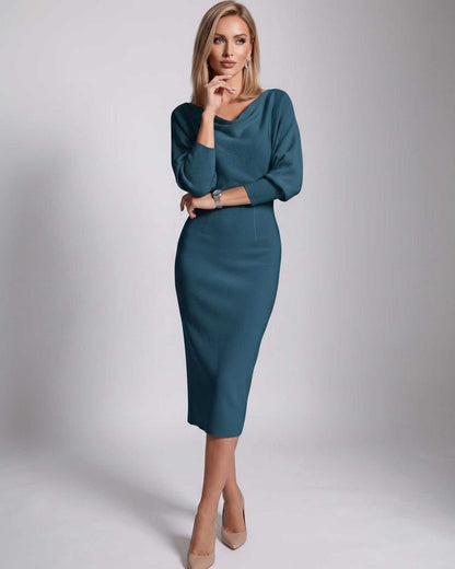 Ramblion Anya midi dress — cowl neck neckline · styled view 22 · styled for cocktail season