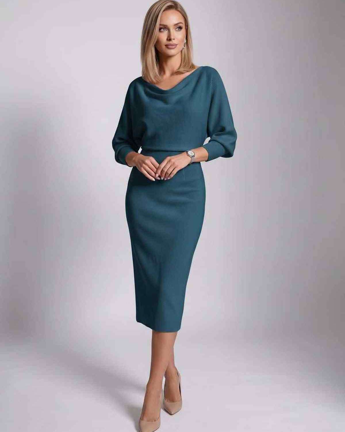 Ramblion Anya midi dress — cowl neck neckline · styled view 23 · styled for cocktail season