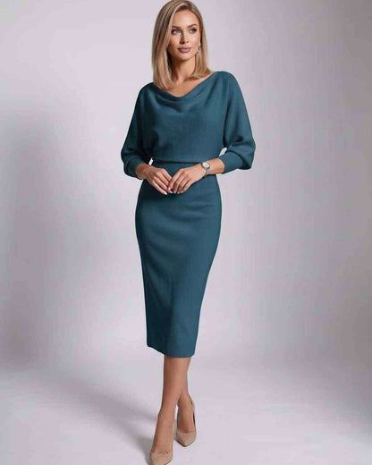Ramblion Anya midi dress — cowl neck neckline · styled view 23 · styled for cocktail season