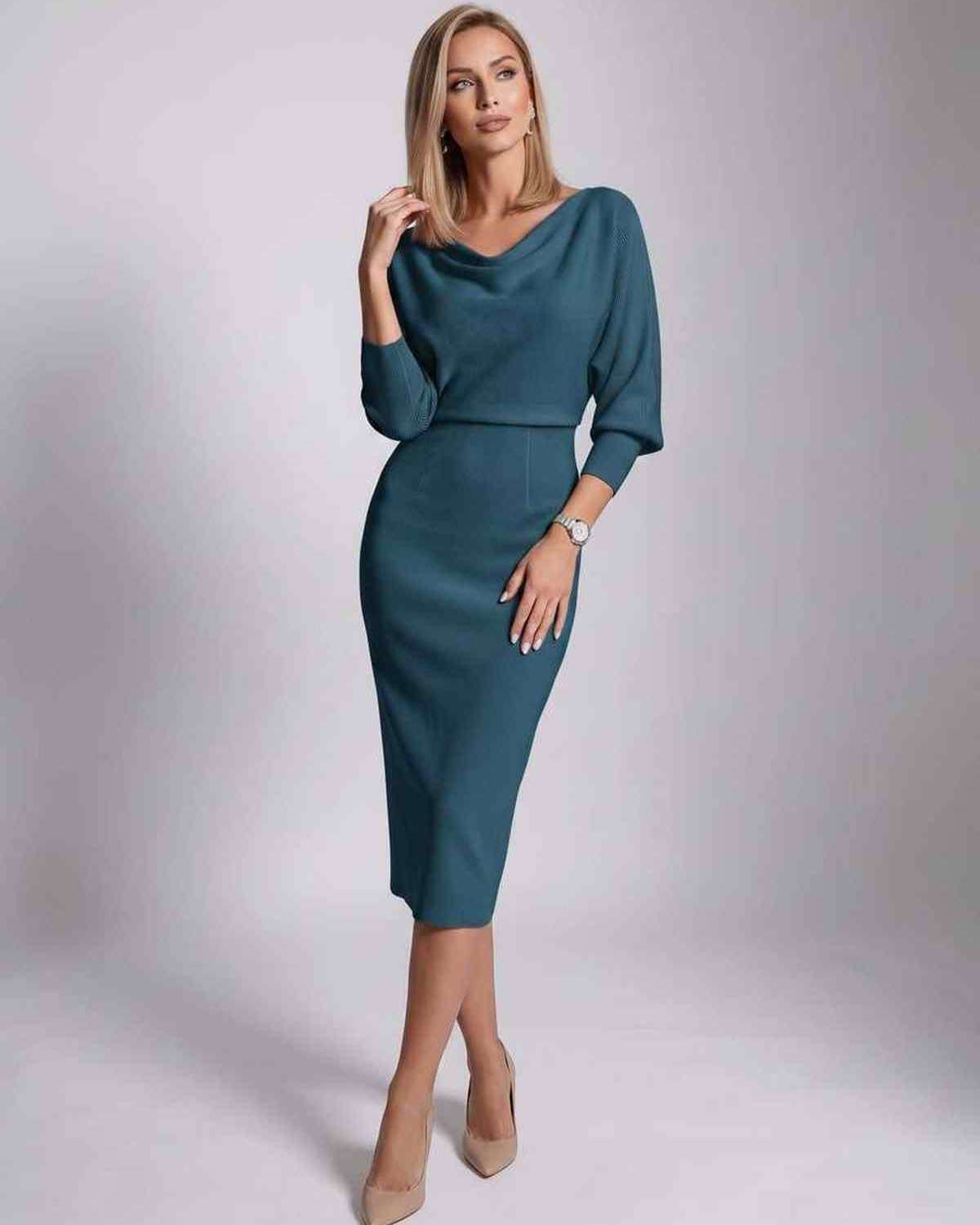 Ramblion Anya midi dress — cowl neck neckline · styled view 25 · styled for cocktail season