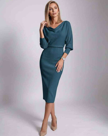 Ramblion Anya midi dress — cowl neck neckline · styled view 25 · styled for cocktail season