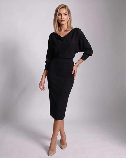 Ramblion Anya midi dress — cowl neck neckline · styled view 26 · styled for cocktail season