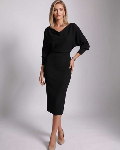 Ramblion Anya midi dress — cowl neck neckline · styled view 29 · styled for cocktail season
