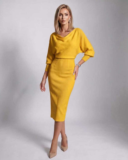 Ramblion Anya midi dress — cowl neck neckline · styled view 32 · styled for cocktail season