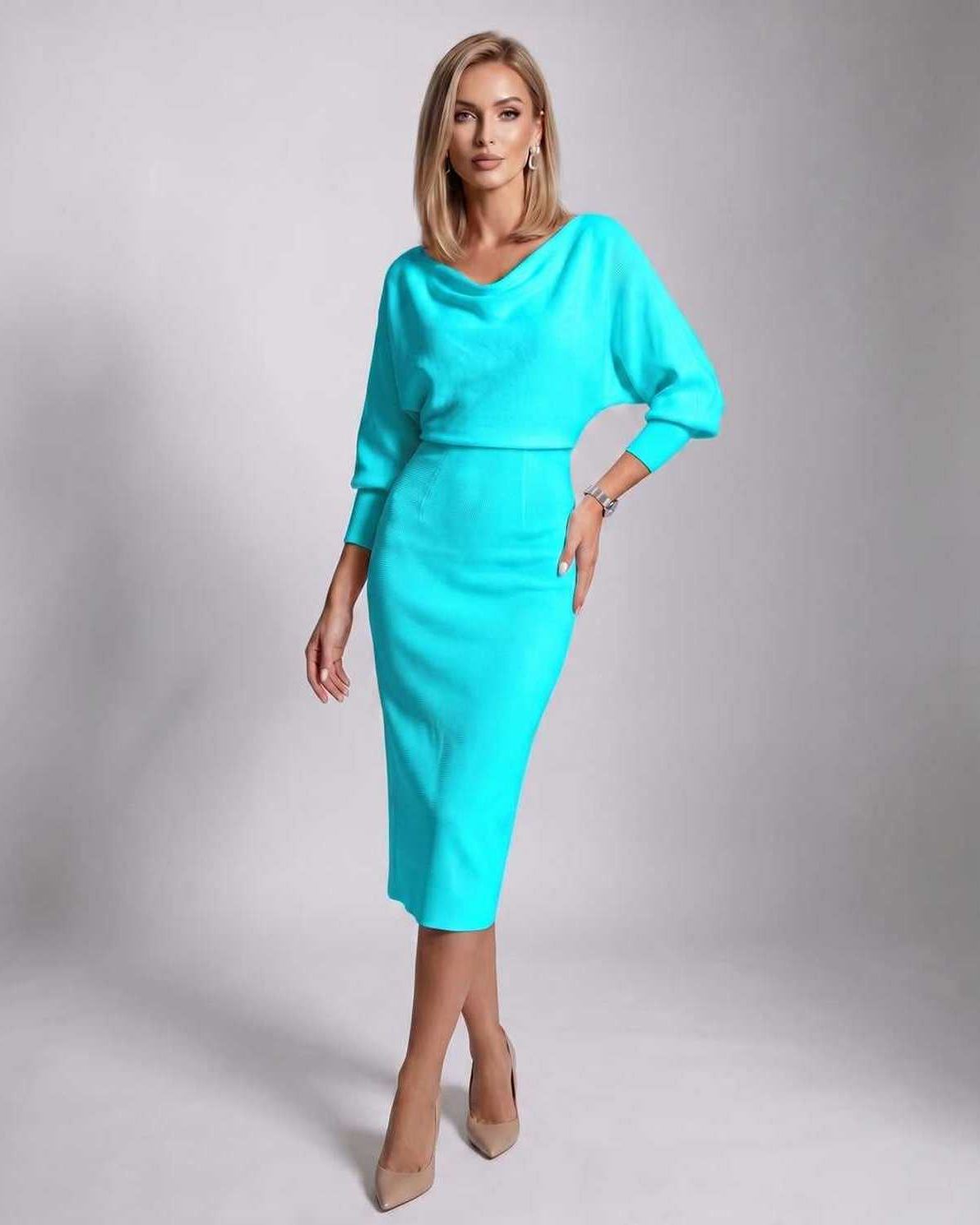 Ramblion Anya midi dress — cowl neck neckline · styled view 34 · styled for cocktail season