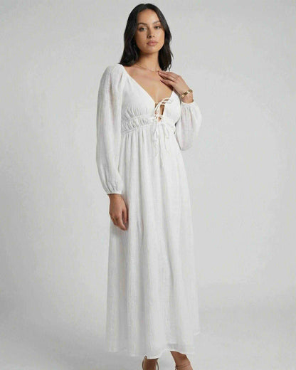 Arma Maxi Dress by RAMBLION, white ankle-length, breathable fabric, perfect for elegant occasions.