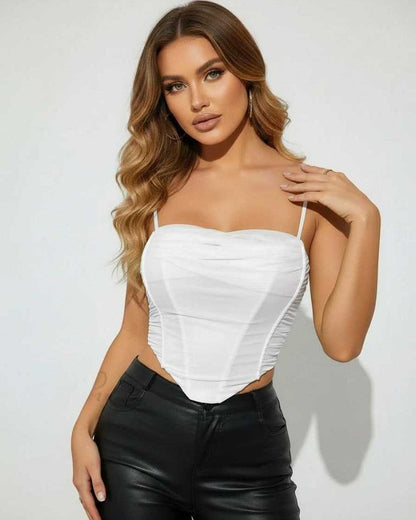 White Mesh Round Neck Sleeveless Set, front view | Ramblion | SKU: LCT-73652-white-L-7441,LCT-73652-white-M-7810,LCT-73652-white-S-5192,LCT-73652-white-XL-6396,LCT-73652-white-XS-2661