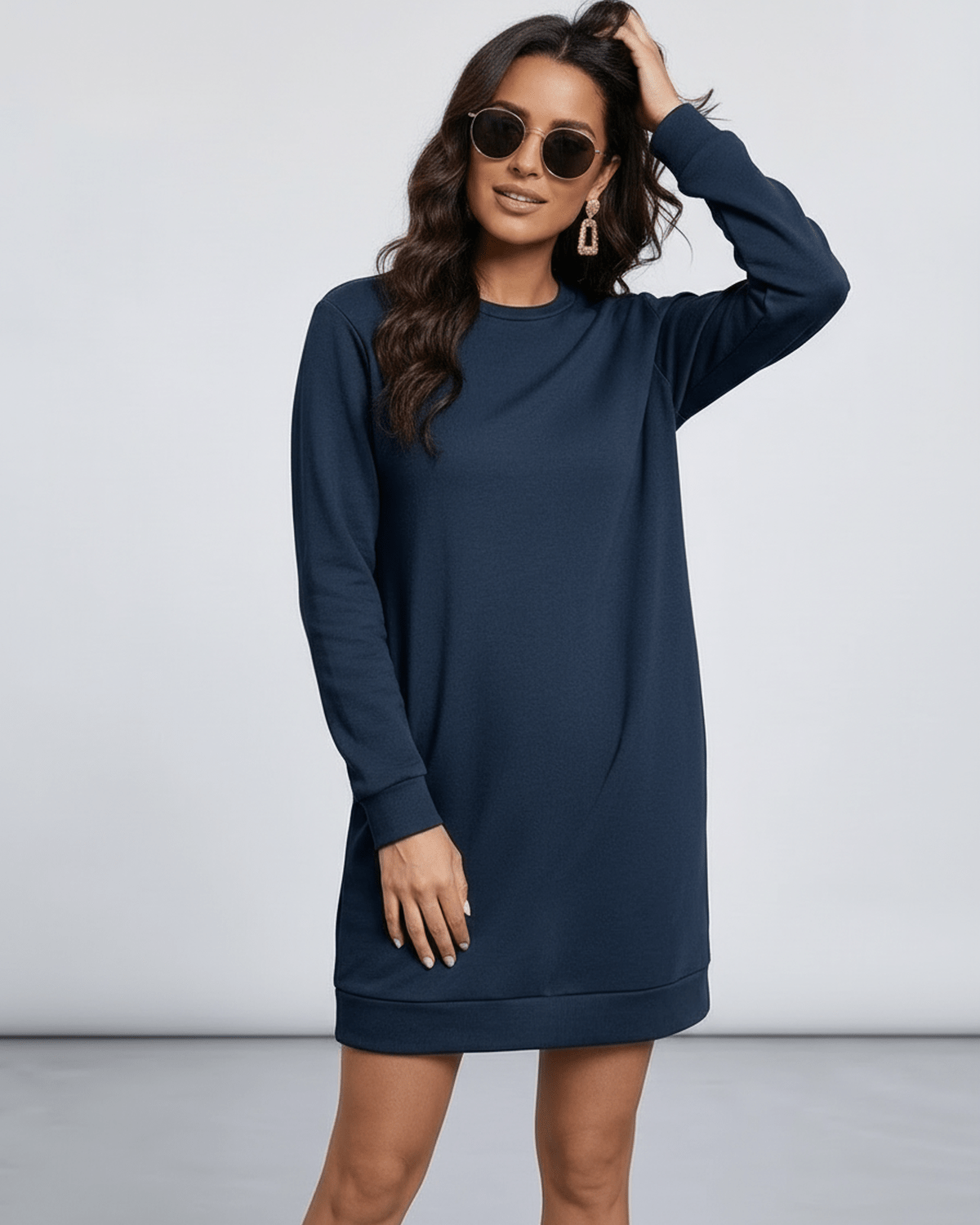 Armo Mini Dress in navy, 100% cotton, round neck, casual elegance, perfect for everyday wear by RAMBLION.