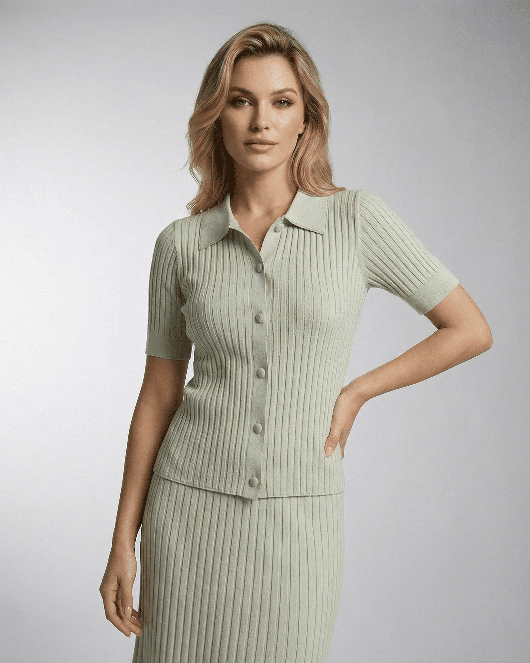 Asha Polo green mini dress by RAMBLION, 100% cotton, round neck, breathable fabric, modern ribbed design for casual outings.