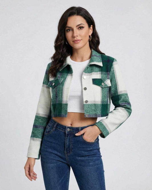 Aspen Jacket – Women’s Green Plaid Jacket with Cropped Loose Fit by RAMBLION