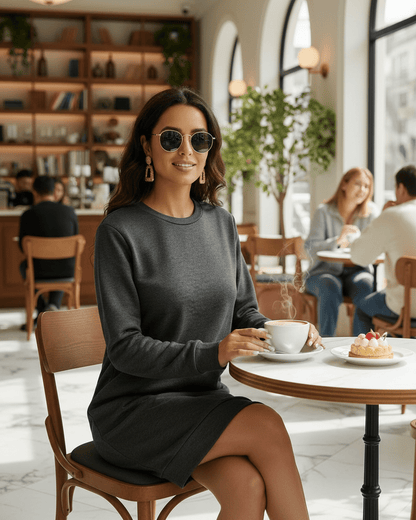 Fleece Mini Dress by RAMBLION, featuring relaxed silhouette, comfortable feel, perfect for casual outings.